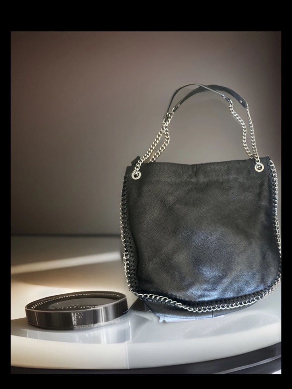 Michael Kors Black Leather Chain-Trim Hobo Bag - Picture 5 of 12